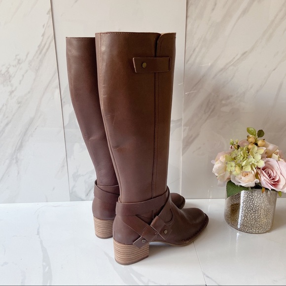 UGG Knee High Tall Boots Strap Brown Leather - Picture 6 of 8
